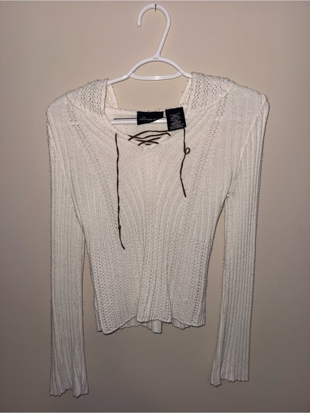 No Boundaries Cream Knit Lace-Up Pullover